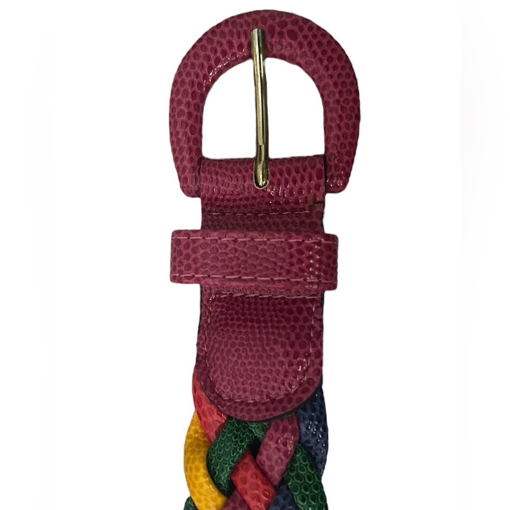 🌈1990s Vintage Express Rainbow Croc Embossed Leather Braided Belt - Picture 4 of 5